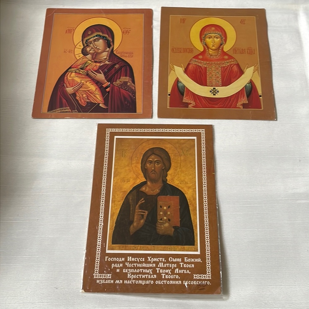 Lot of 3 vintage Russian Christian icon saints postcards